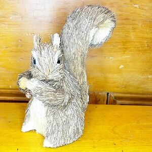 Sisal Squirrel Figurine Small Brown Bristle Burlap Decor 8.5" H